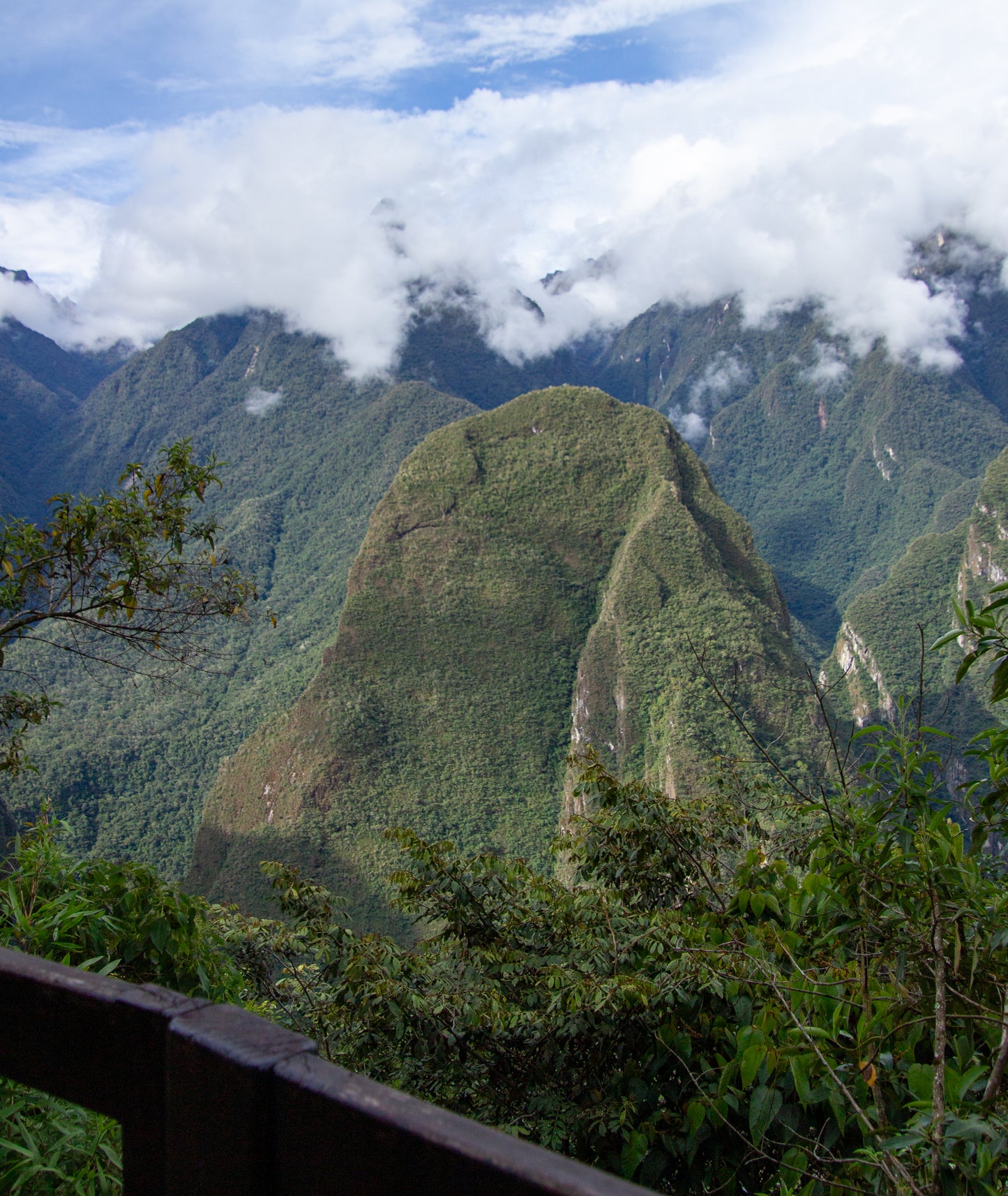 The majestic peaks of the Andes rise majestically, their lush green surfaces partially obscured by...