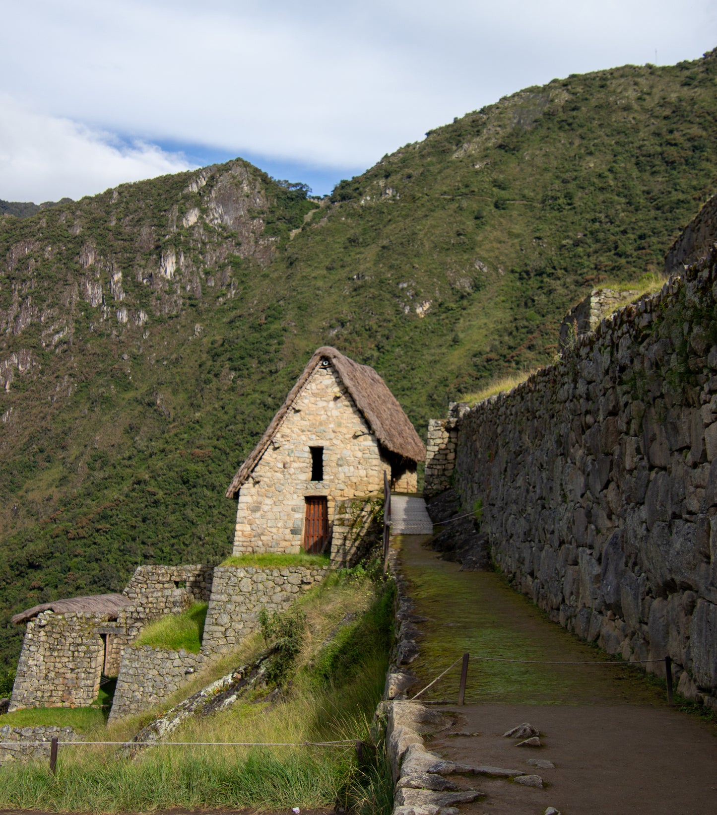 Nestled against the verdant backdrop of the Andes, this photograph captures a solitary stone...